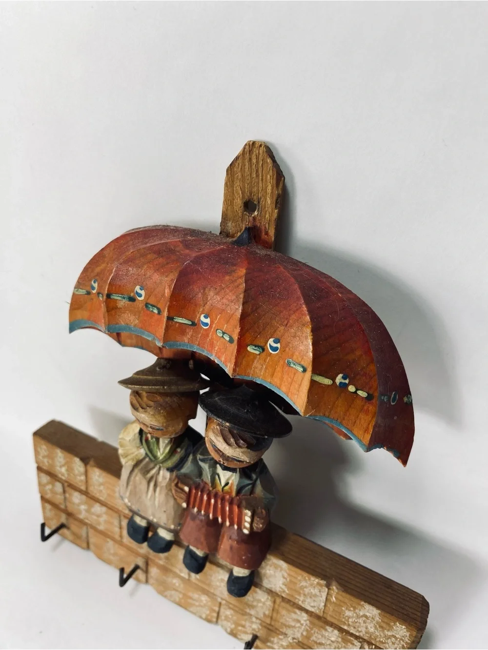 Vintage Italian Folk Art Handcrafted Rustic Wall Hook Children Umbrella